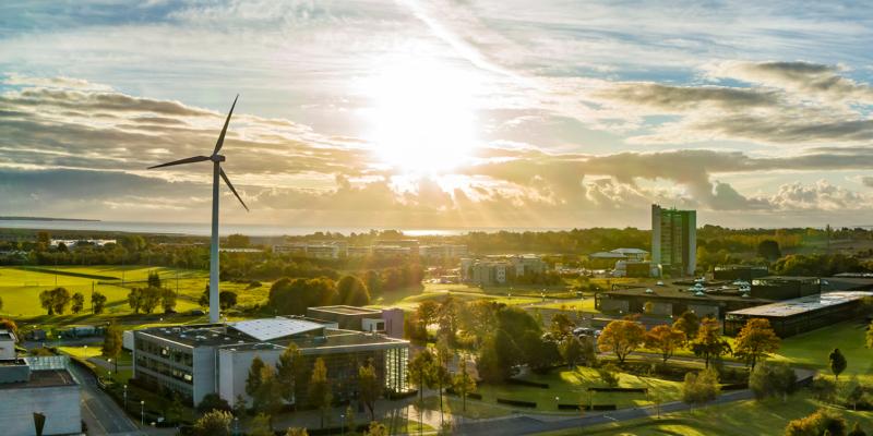 DKIT Building Sunny with Wind Turbine